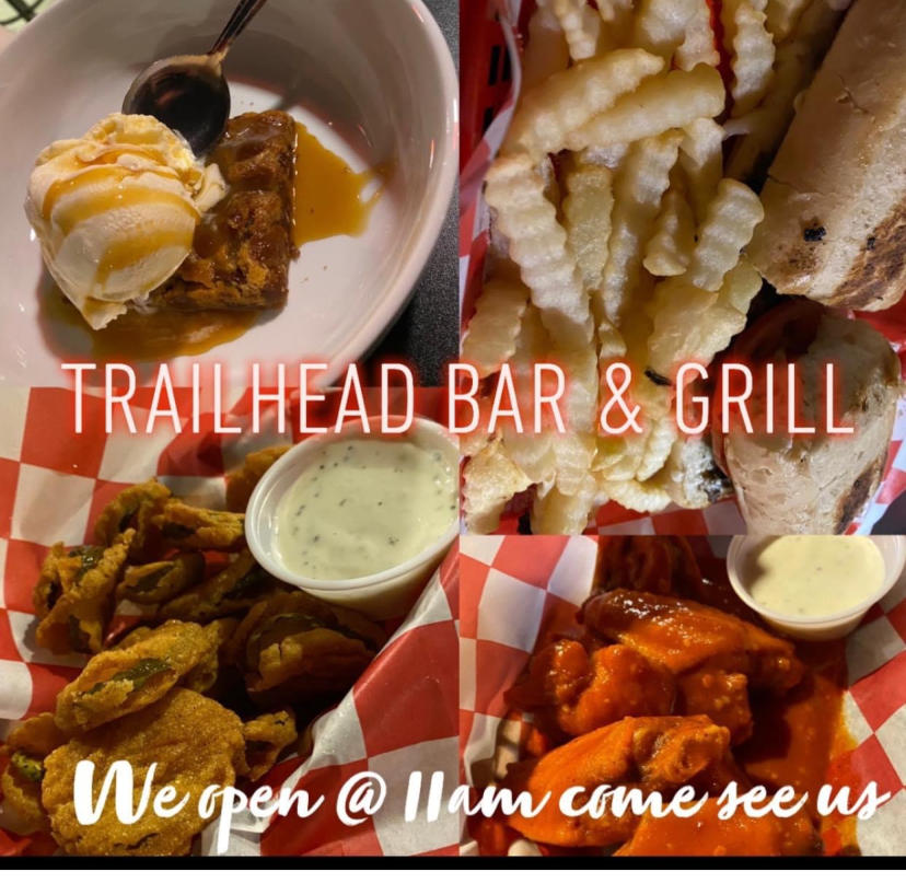Four pictures of food served at Trailhead Bar and Grill